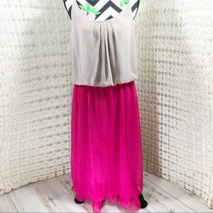 Esley Size M Taupe/Pink Dress with Ruffled Bottom